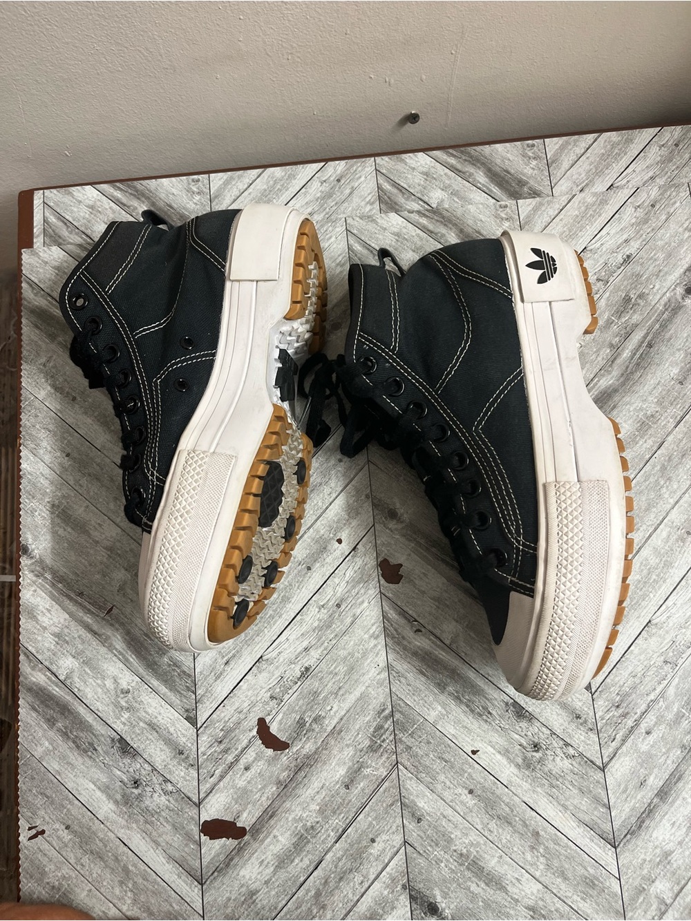 adidas Black High-Top Canvas Sneakers with Cream Sole Trim